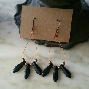 Handmade Copper and Black Bead Earrings
